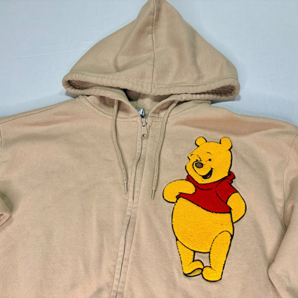 Disney Winnie the‎ Pooh Hoodie Sand Color Embroidered Patches Size S